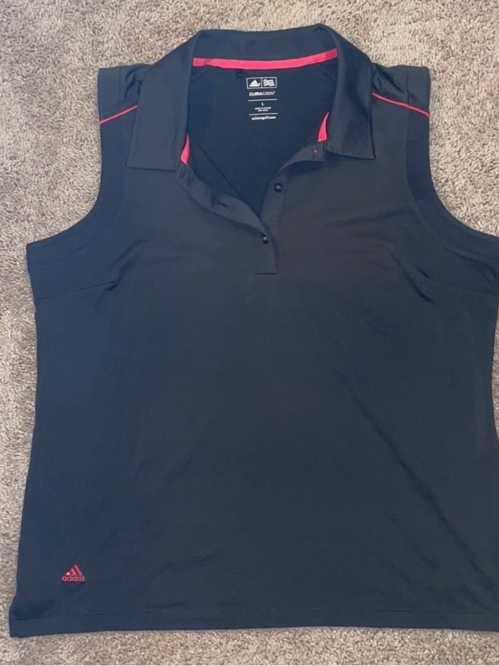 adidas Climalite Sleeveless Golf Polo in charcoal gray with Pink Trim